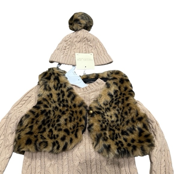 Rachel Zoe Baby 3 Piece Set 18 M Cable Knit Dress Leopard Print Vest Beanie Hat - Picture 2 of 11